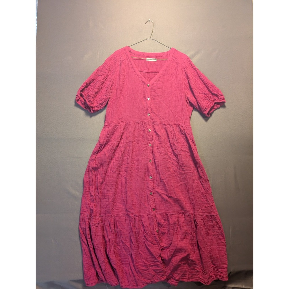 Sonoma Goods For Life Midi Dress Womens 2XL Pink Button Front Tiered Cottagecore